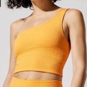 Carbon38 Ribbed One Shoulder Orange Apricot Jacquard Sz Medium NWOT